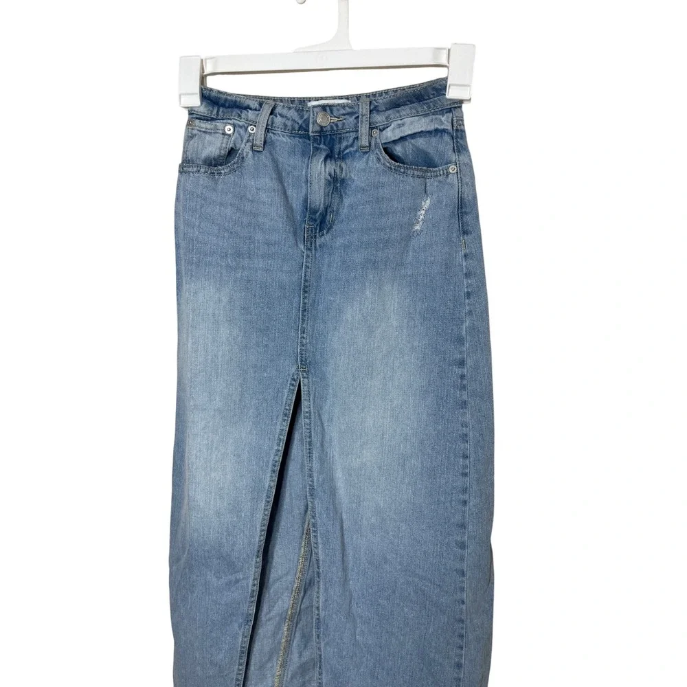 RSQ Women's Blue‎ Denim Maxi Skirt High Rise Slit Size 24